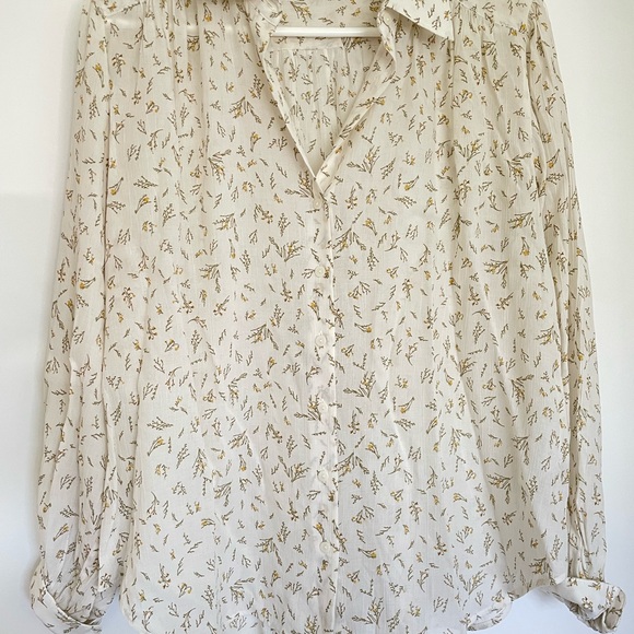 Uniqlo Tops - Uniqlo C Cream Button-Down Blouse with Yellow Floral Print